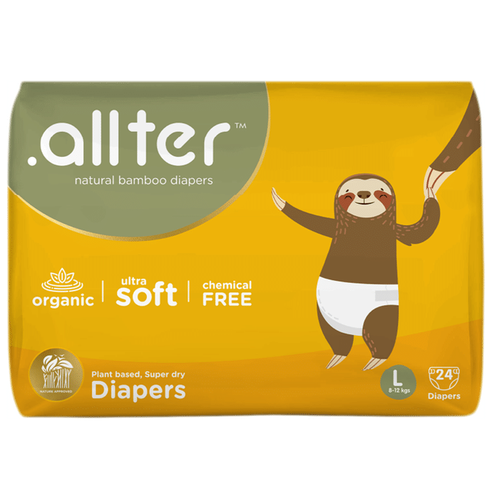 .allter Organic Natural Bamboo Ultra Soft Chemical Free Taped Diaper Large