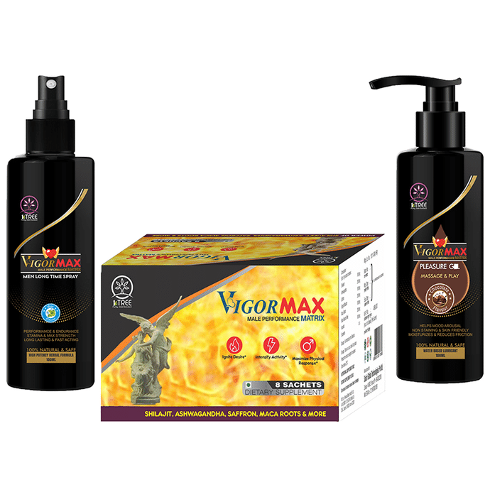 1 Tree Combo Pack of Vigor Max Sachet (8), Vigor Max Spray (100ml) & Vigor Max Pleasure Gel (100ml)