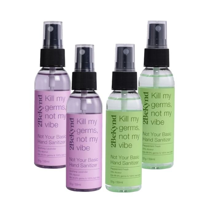 2Bekynd Hand Sanitizer (59ml Each) 2 Peppermint Fresh & 2 Soothing Lavender