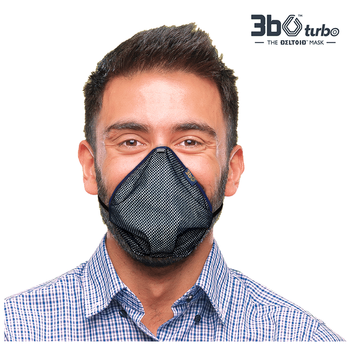 3bo Small Deltoid Turbo Face Mask in Navy Mesh with Maroon, Yellow & Navy Binding