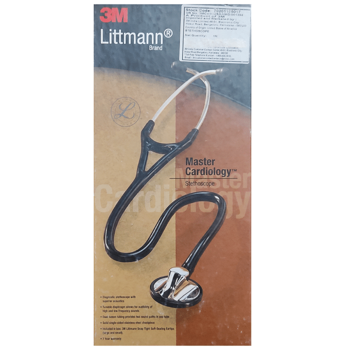 3M Littmann 2176 Master Cardiology Stethoscope, Smoke-Finish Chest Piece, Black Tube, 27 Inch