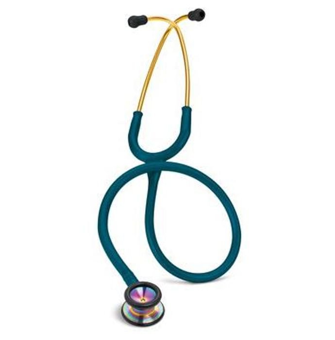 3M Littmann Classic II Pediatric Stethoscope, Rainbow-finish Chestpiece, Caribbean Blue Tube, 28 inch, 2153