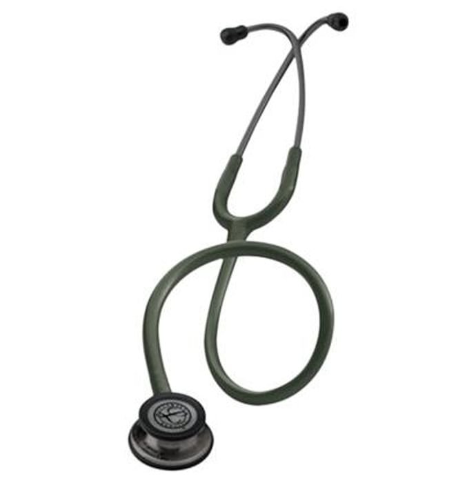 3M Littmann Classic III Stethoscope, Smoke-Finish, Dark Olive Green Tube, 27 inch, 5812