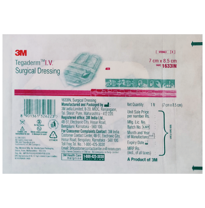 3M Tegaderm 1633 Adult Peripheral I.V. High Secural Dressing 8.5cm x 7cm