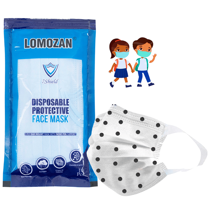 7 Shield 3 Ply Disposable Protective Face Mask for Kids Black Dot Print