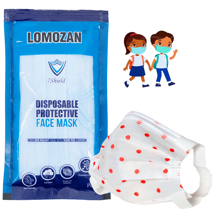 7 Shield 3 Ply Disposable Protective Face Mask for Kids Red Dot Print