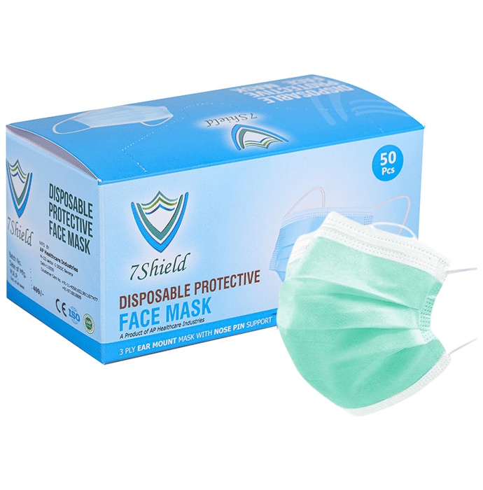 7 Shield 3 Ply Disposable Protective Face Mask Green