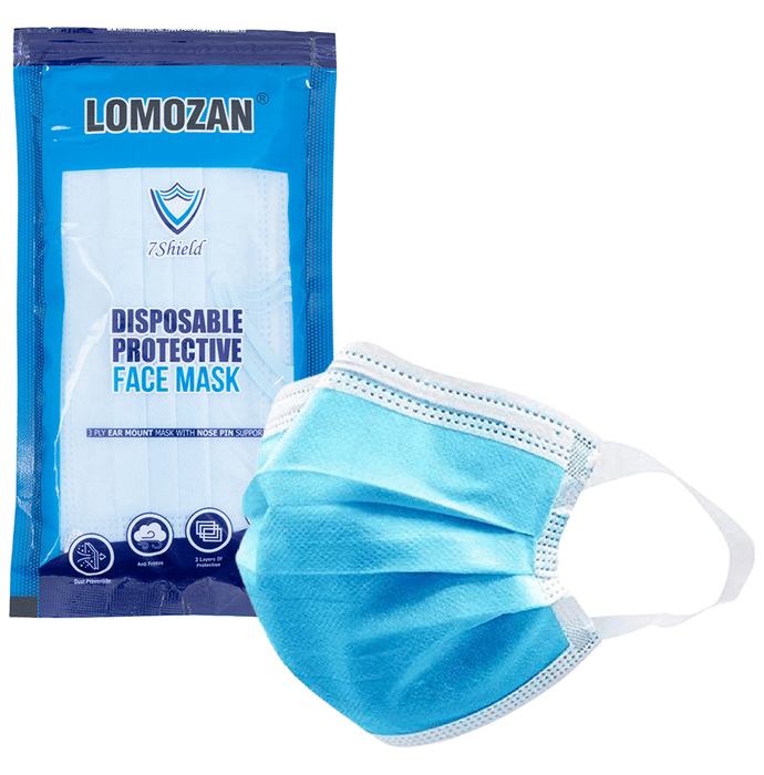 7 Shield 3 Ply Disposable Protective Face Mask with Soft Fabric Ear Loop Blue
