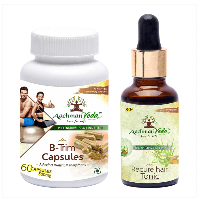 Aachman Veda B-Trim Capsule with Aachman Veda Recure Hair Tonic 30ml Free