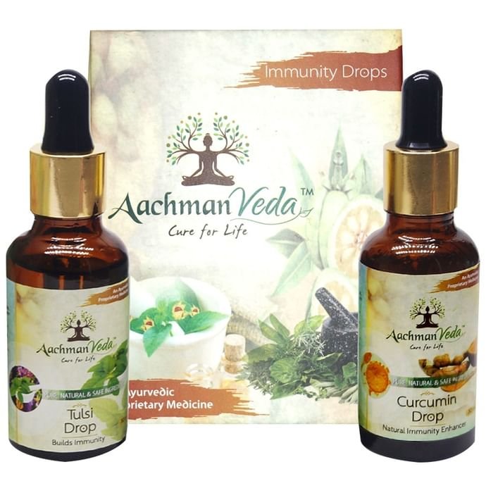 Aachman Veda Builds Immunity Tulsi Drop & Immunity Enhancer Curcumin Drop (30ml Each)