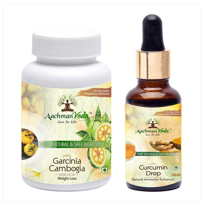 Aachman Veda Garcinia Cambogia Capsule with Aachman Veda Curcumin Drop 30ml Free