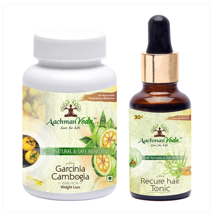 Aachman Veda Garcinia Cambogia Capsule with Aachman Veda Recure Hair Tonic 30ml Free