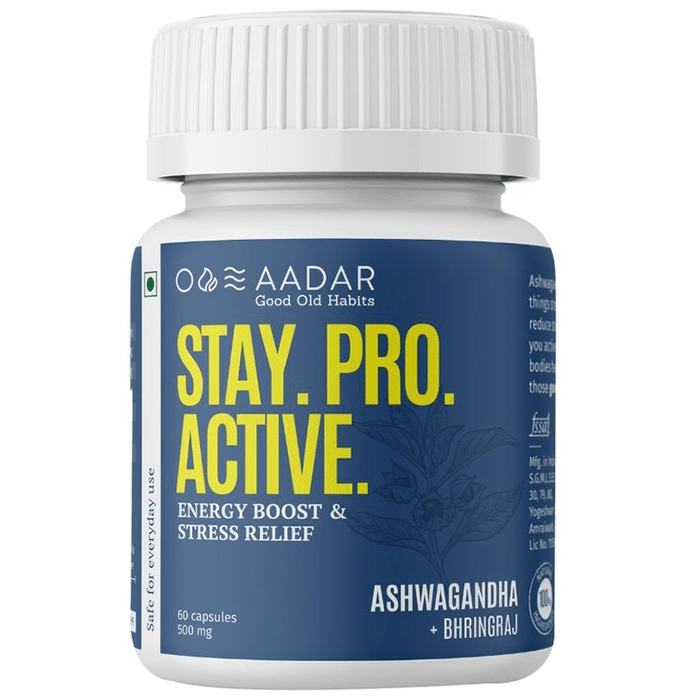 Aadar Stay. Pro. Active. 500mg Capsule Ashwagandha+Bhringraj (60 Each)