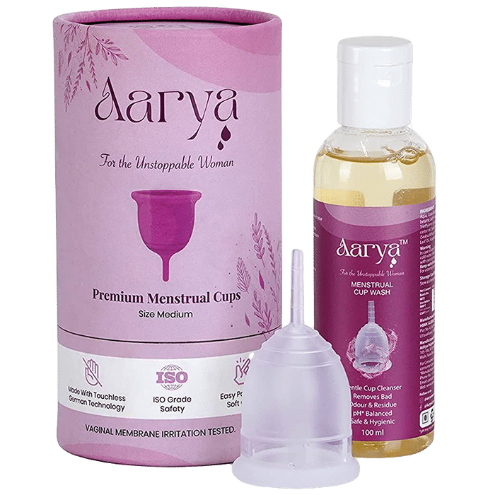 Aarya Premium Medical Grade Silicone Menstrual Cup with Cup Wash (100ml) Medium