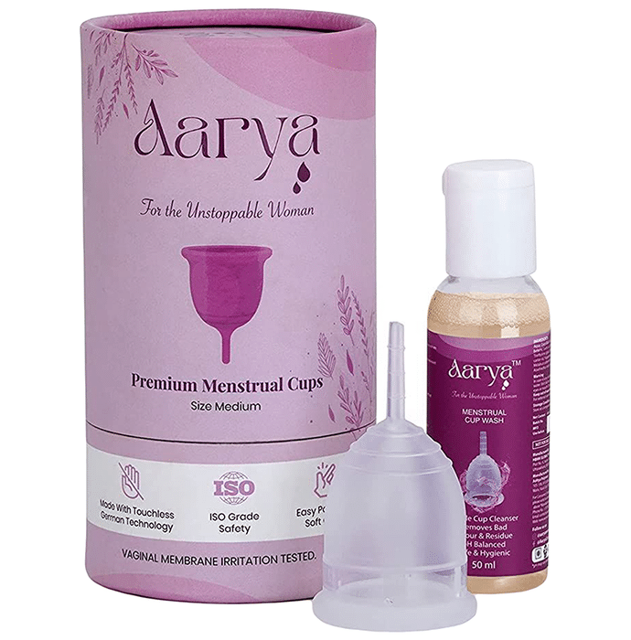 Aarya Premium Medical Grade Silicone Menstrual Cup with Cup Wash (50ml) Medium